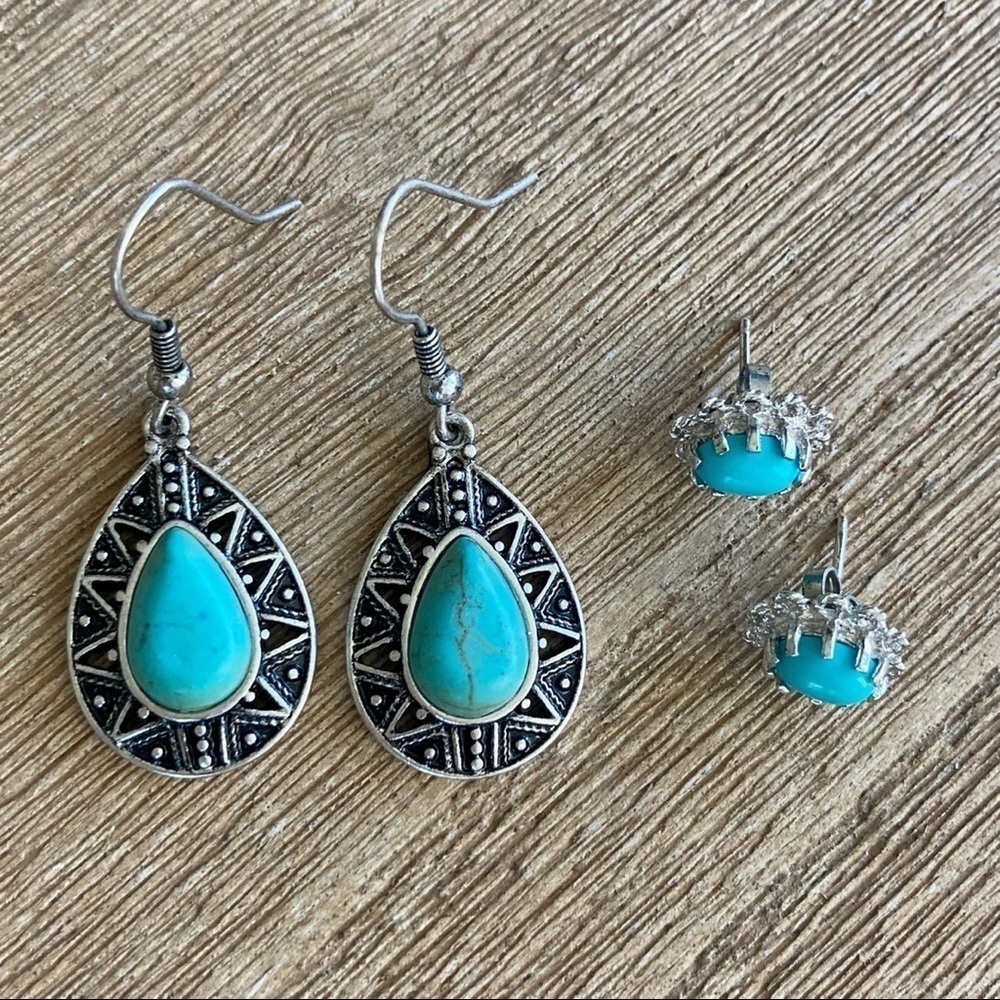 Turquoise Teardrop Dangle Earrings and studs set Southwestern